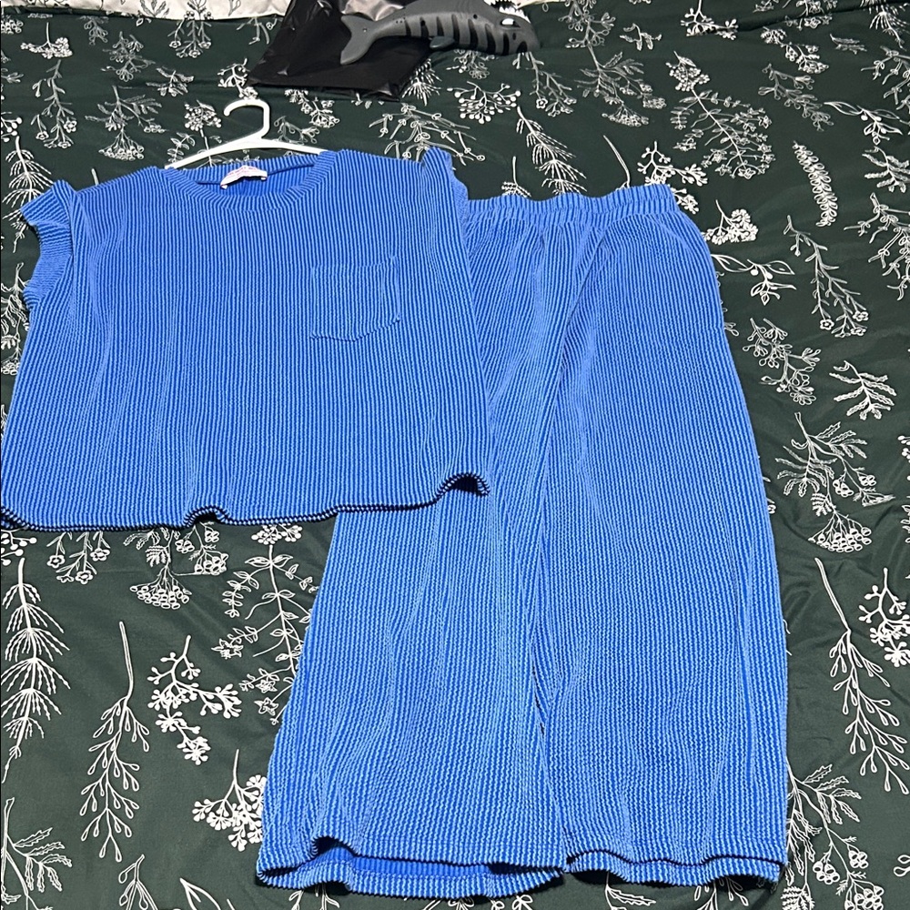 Blue Knit Top and Pants Set